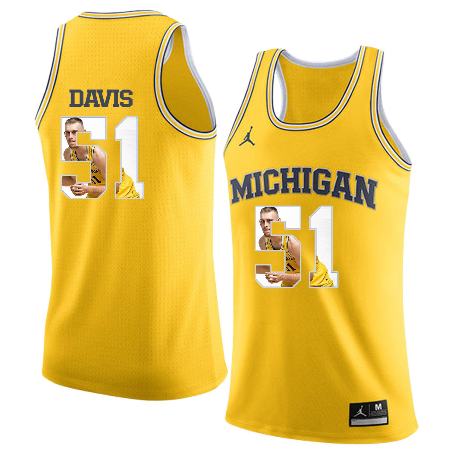 Men Jordan University of Michigan Basketball Yellow 51 DavisFashion Edition Customized NCAA Jerseys